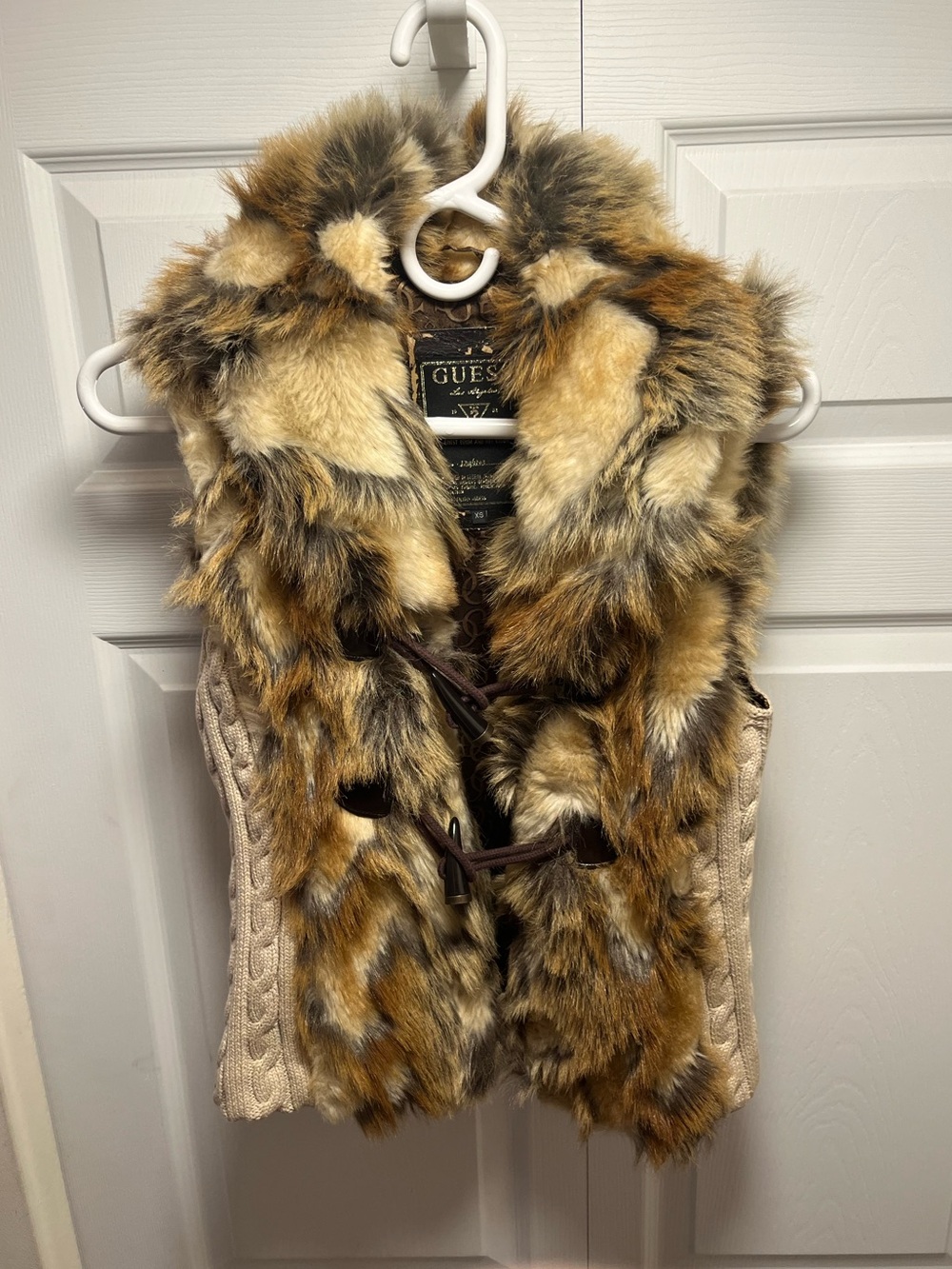 GUESS Vintage Faux Fur Cable-Knit Vest